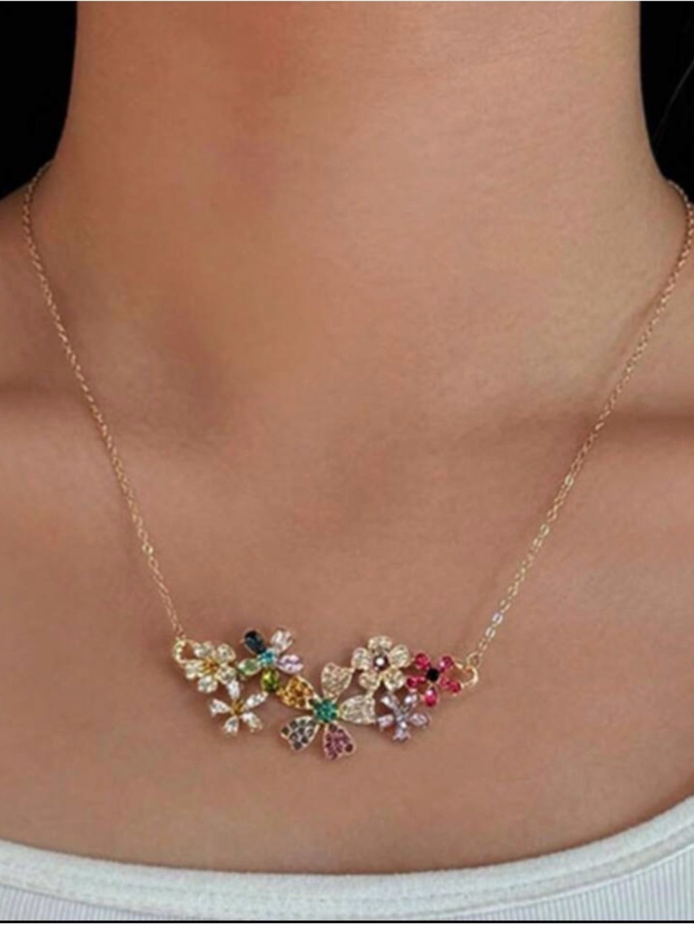 Gold Multicolor Floral Pendant Necklace - Women Jewelry